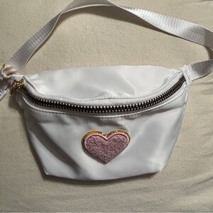 STONEY CLOVER LANE Fanny Pack Belt Crossbody Bag White W Pink Heart Patch